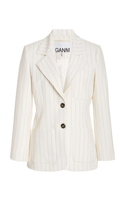 Shop Ganni Pinstriped Woven Blazer In Stripe