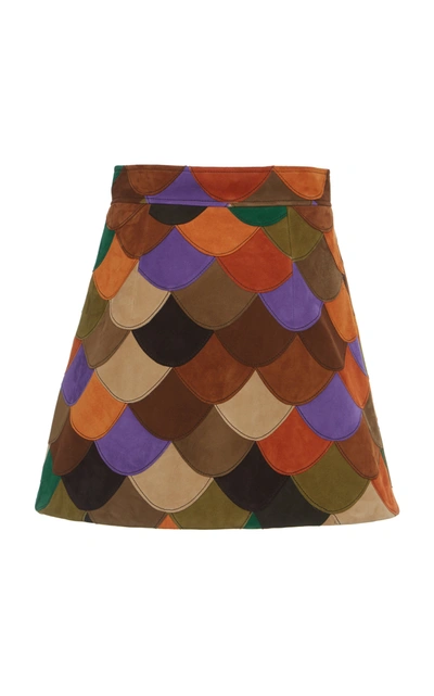 Shop Miu Miu Scalloped Patchwork Skirt In Multi