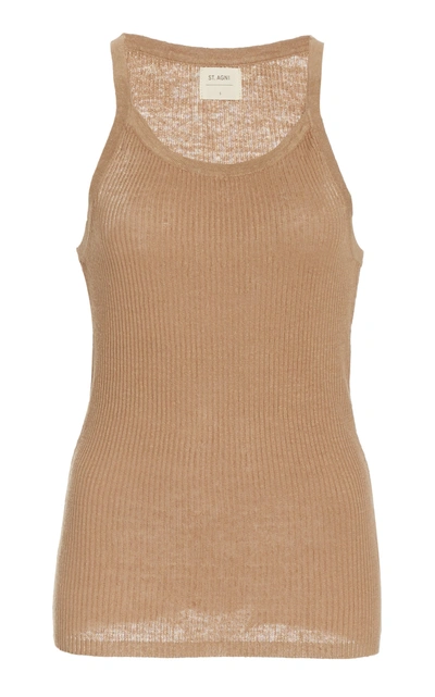 Shop St Agni Women's Iman Ribbed-knit Linen Tank Top In Brown,white