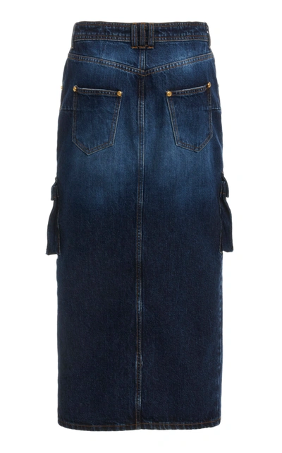 Shop Balmain Denim Midi Cargo Skirt In Blue