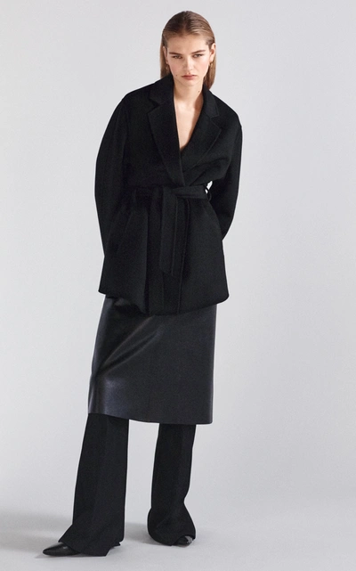 Shop Joseph Cenda Belted Wool-cashmere Wrap Jacket In Black