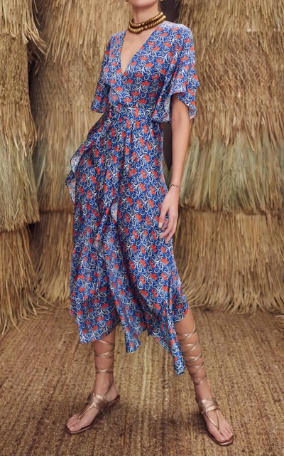 Shop Alexis Alleria Printed Chiffon Midi Dress In Multi