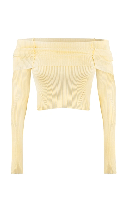 Shop Anna October Women's Anechka Ribbed-knit Off-the-shoulder Top In Pink,yellow