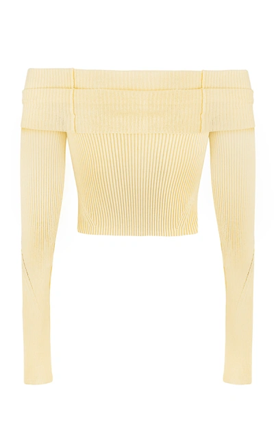 Shop Anna October Women's Anechka Ribbed-knit Off-the-shoulder Top In Pink,yellow