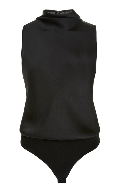 Shop Vince Satin Turtleneck Bodysuit In Black