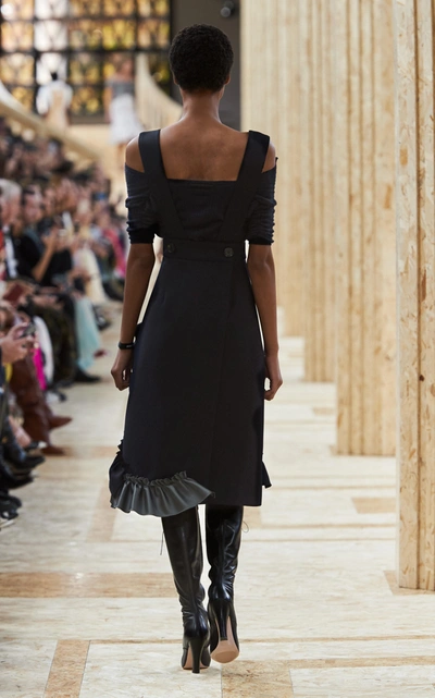 Miu Miu Ruffled Wool Midi Dress In Navy