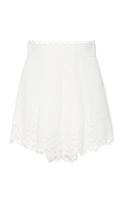 Shop Zimmermann Bellitude Pleated Broderie Anglaise Linen Shorts In White