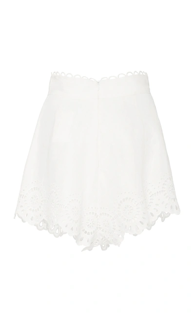 Shop Zimmermann Bellitude Pleated Broderie Anglaise Linen Shorts In White