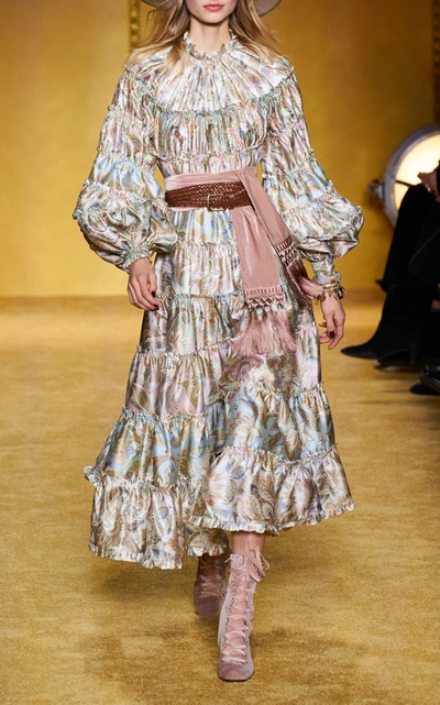 Shop Zimmermann Ladybeetle Tiered Paisley Wool-silk Midi Dress In Floral