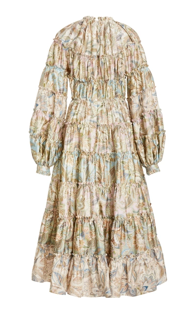 Shop Zimmermann Ladybeetle Tiered Paisley Wool-silk Midi Dress In Floral