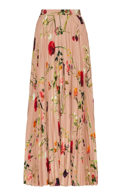Shop Valentino Pleated Floral Silk Maxi Skirt In Print