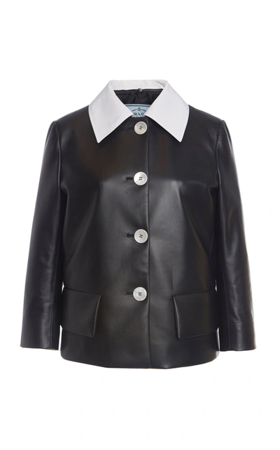 Shop Prada Two-tone Leather Jacket In Black