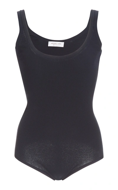 Shop Michael Kors Ribbed Jersey Bodysuit In Blue