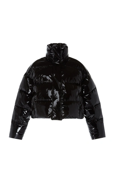 Shop Balenciaga Cropped Glossed-shell Down Coat In Black