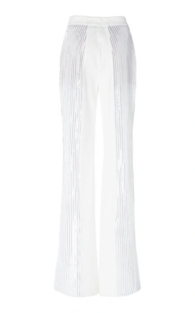 Shop Akris Farida Metallic Foil-pleated Boot-leg Pants In White