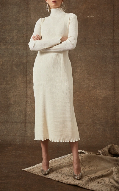 Shop Danielle Frankel Women's Adrienne Pleated Silk And Wool Midi Dress In White