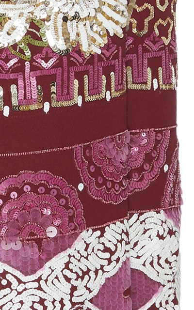 Shop Valentino Embellished Wool Silk Maxi Skirt In Burgundy