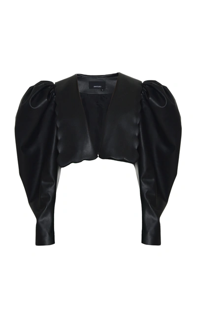 Shop Anouki Women's Puff Sleeve Puritan Collar Cropped Blazer In Black
