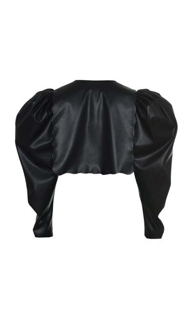 Shop Anouki Women's Puff Sleeve Puritan Collar Cropped Blazer In Black
