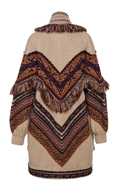 Shop Etro Fringed Intarsia Wool-blend Cardigan In Neutral