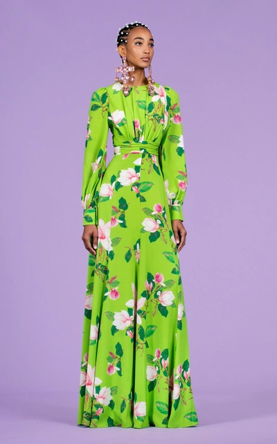 Shop Andrew Gn Floral Silk Maxi Dress In Green