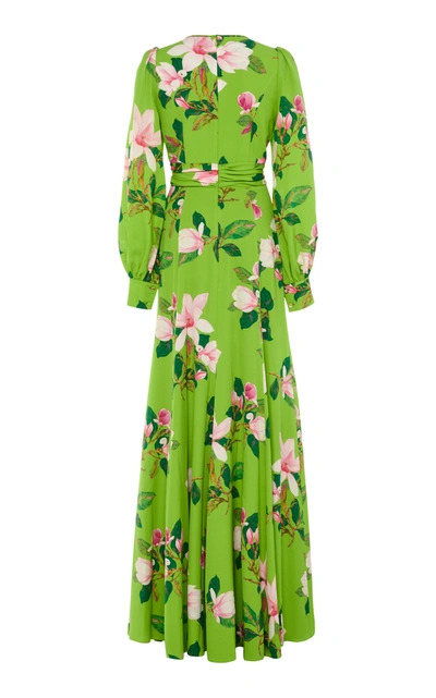 Shop Andrew Gn Floral Silk Maxi Dress In Green
