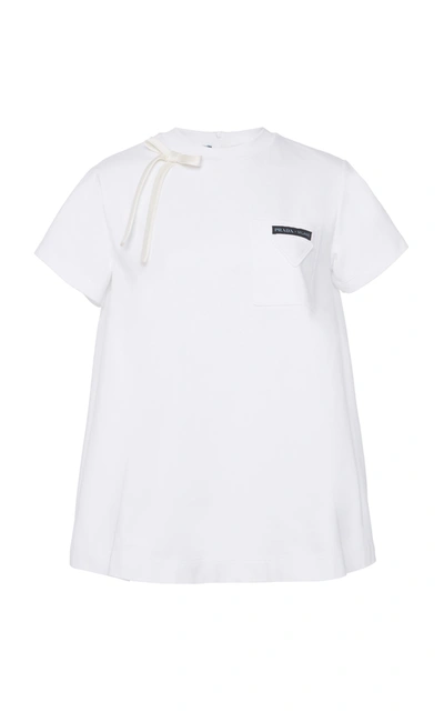 Shop Prada Women's Embellished Cotton-jersey T-shirt In White,pink