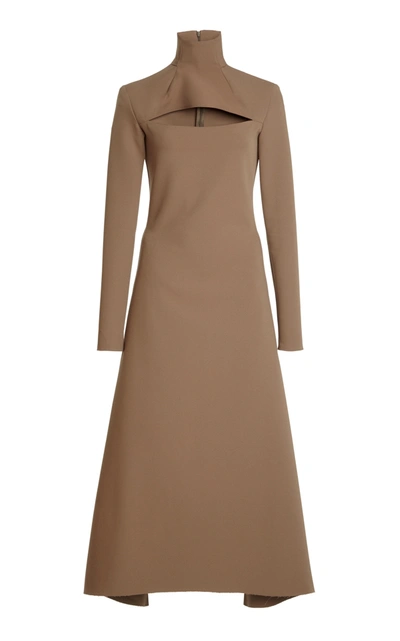 Shop A.w.a.k.e. Women's Cutout Stretch-crepe Turtleneck Midi Dress In Brown