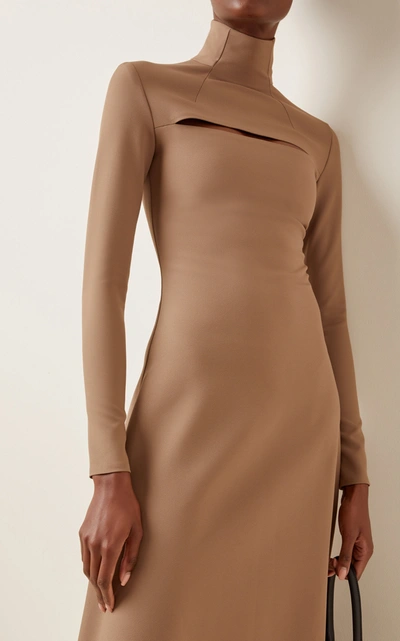 Shop A.w.a.k.e. Women's Cutout Stretch-crepe Turtleneck Midi Dress In Brown