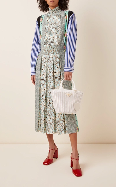 Shop Prada Patchwork Smocked Crepe Midi Dress In Print