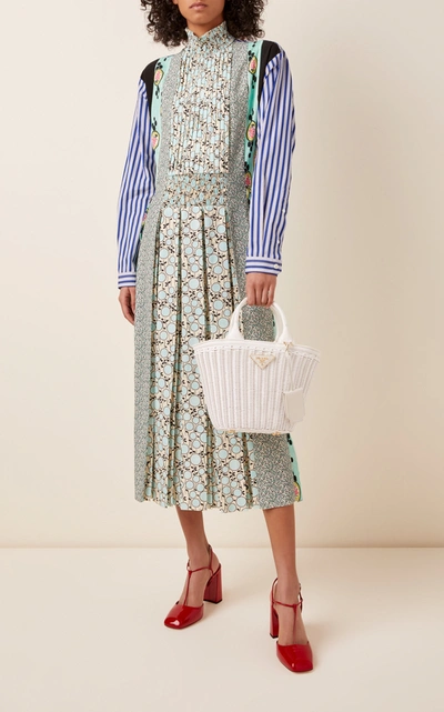 Prada Pintucked Pleated Printed Cotton-poplin And Crepe De Chine Midi Dress In Print