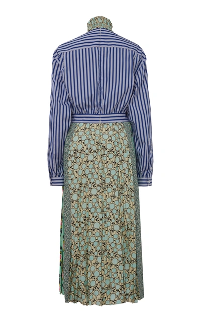 Shop Prada Patchwork Smocked Crepe Midi Dress In Print