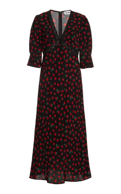 Shop Rixo London Women's Gemma Lace-trimmed Floral Crepe Midi Dress In Black