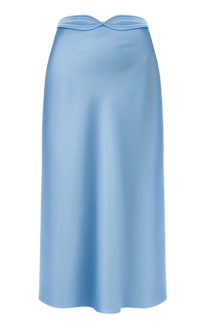 Shop Anna October Dido Belted Satin Midi Skirt In Blue