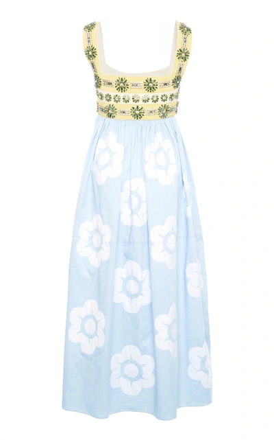 Shop Miu Miu Women's Floral-embellished Cotton Midi Dress In Print