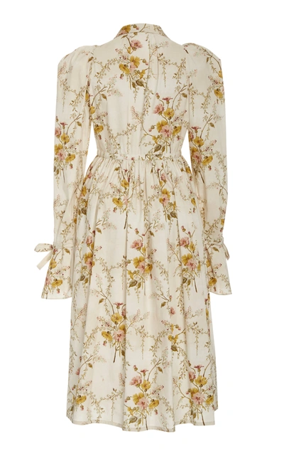 Shop Brock Collection Puffed-sleeve Cotton-blend Midi Dress In Floral