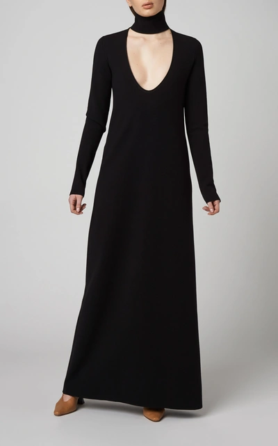 Shop Bottega Veneta Wool-blend Maxi Dress In Black