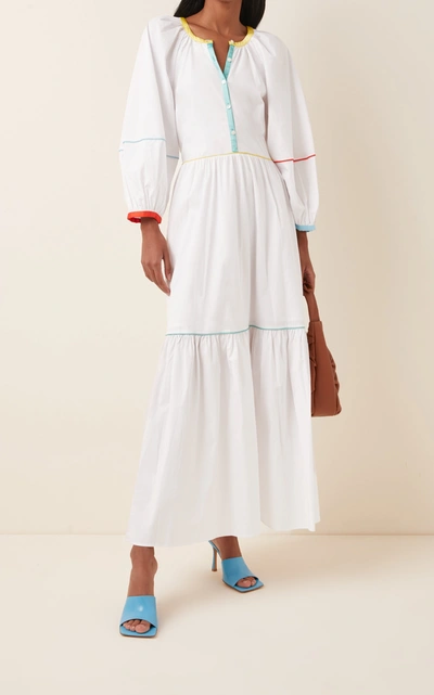 Shop Staud Demi Rainbow Cotton-poplin Midi Dress In White