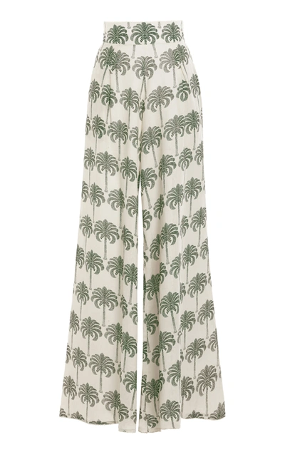 Shop Agua By Agua Bendita Women's Azahar Cocora-print Linen Wide-leg Pants In White