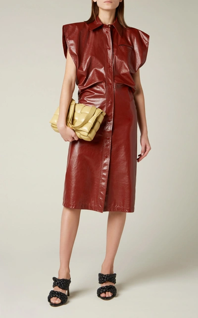 Bottega Veneta Cutout Patent-leather Midi Dress In Brown