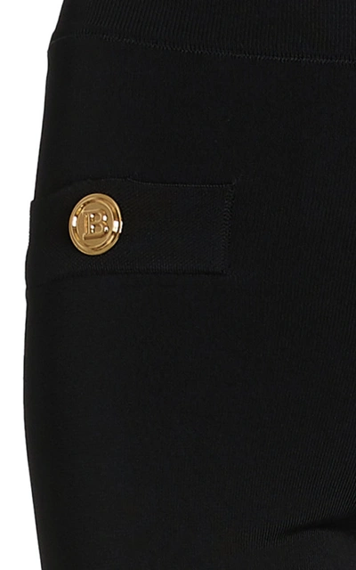 Shop Balmain Women's Button-detailed Zipped Knit Leggings In Black