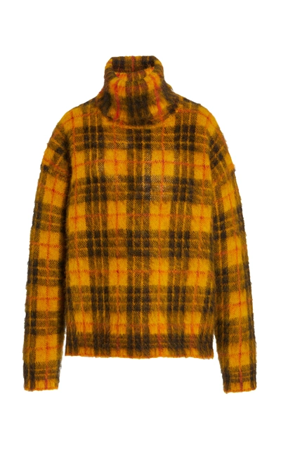 Shop Monse Tartan Mohair-blend Turtleneck Sweater In Yellow