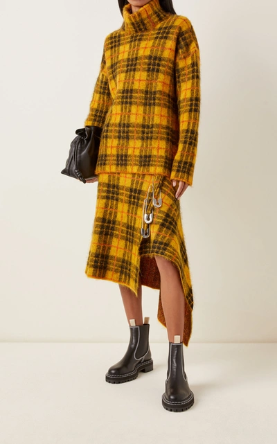 Shop Monse Tartan Mohair-blend Turtleneck Sweater In Yellow