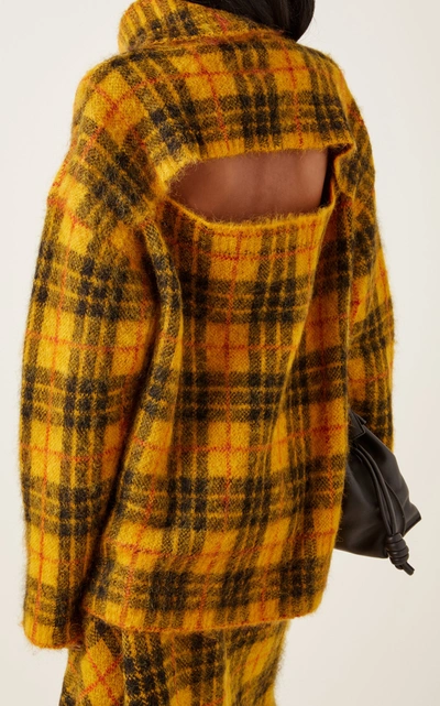 Shop Monse Tartan Mohair-blend Turtleneck Sweater In Yellow