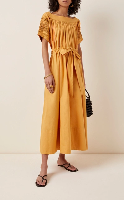 Shop Thierry Colson Women's Vera Belted Cotton Midi Dress In Yellow