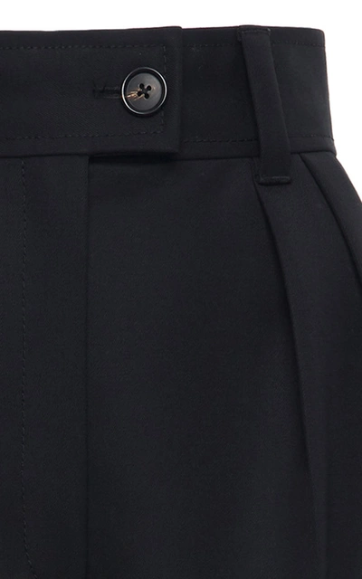 Shop Miu Miu Women's Pleated Wool Cropped Straight-leg Trousers In Black