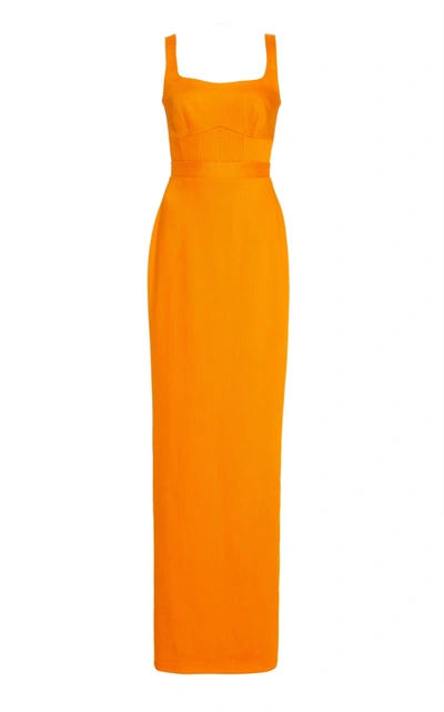 Shop Brandon Maxwell Woven Sleeveless Gown In Orange
