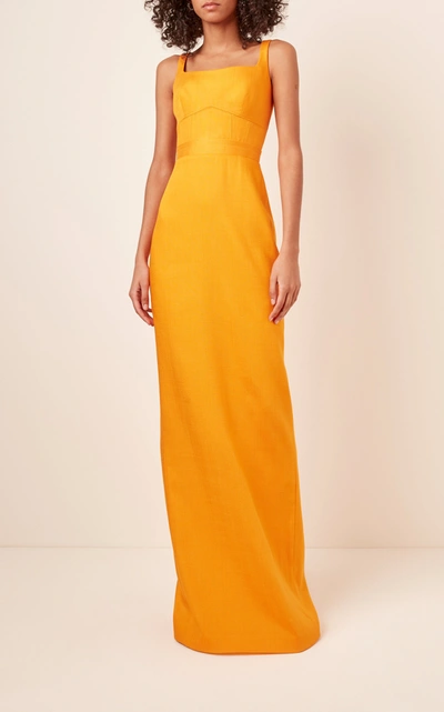 Shop Brandon Maxwell Woven Sleeveless Gown In Orange