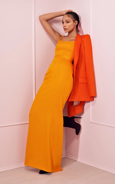 Shop Brandon Maxwell Woven Sleeveless Gown In Orange