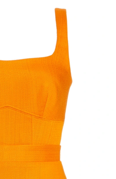 Shop Brandon Maxwell Woven Sleeveless Gown In Orange